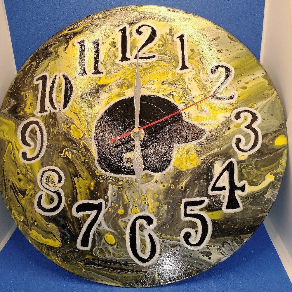 Hand Crafted Baseball Abstract Hanging Wall Clock Analog Vinyl Record Fluid Art